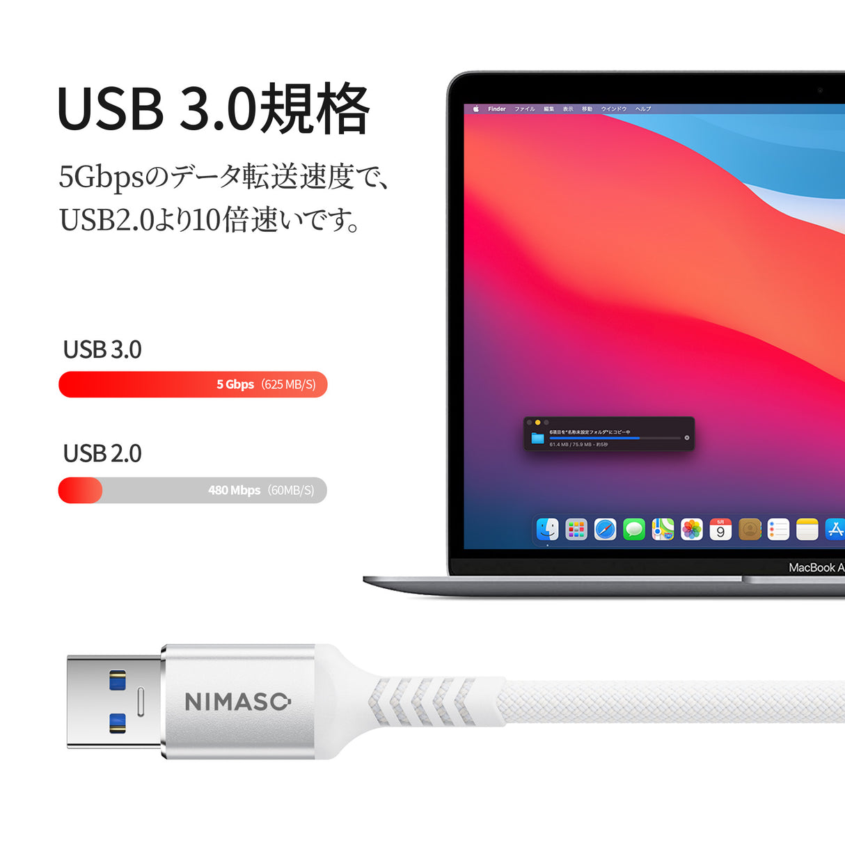 NIMASO USB-C & USB-Aケーブル 3.0タイプC ケーブル iPhone16e/16/15シリーズ対応