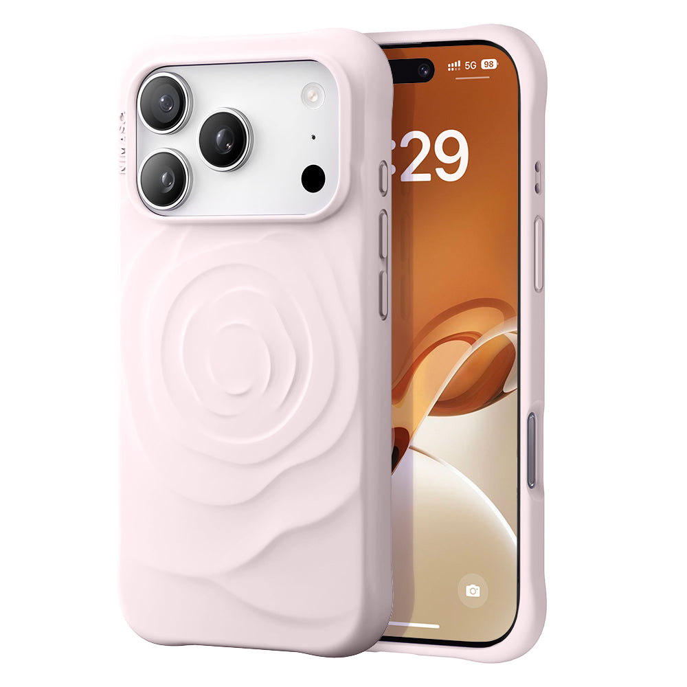 NIMASO iPhone 17/Pro/Pro Max/Air用ケース かわいい MagSafe対応 シリコン 立体感 花柄 おしゃれ 全面保護 耐衝撃 さらさら手触り(薔薇シリーズ)