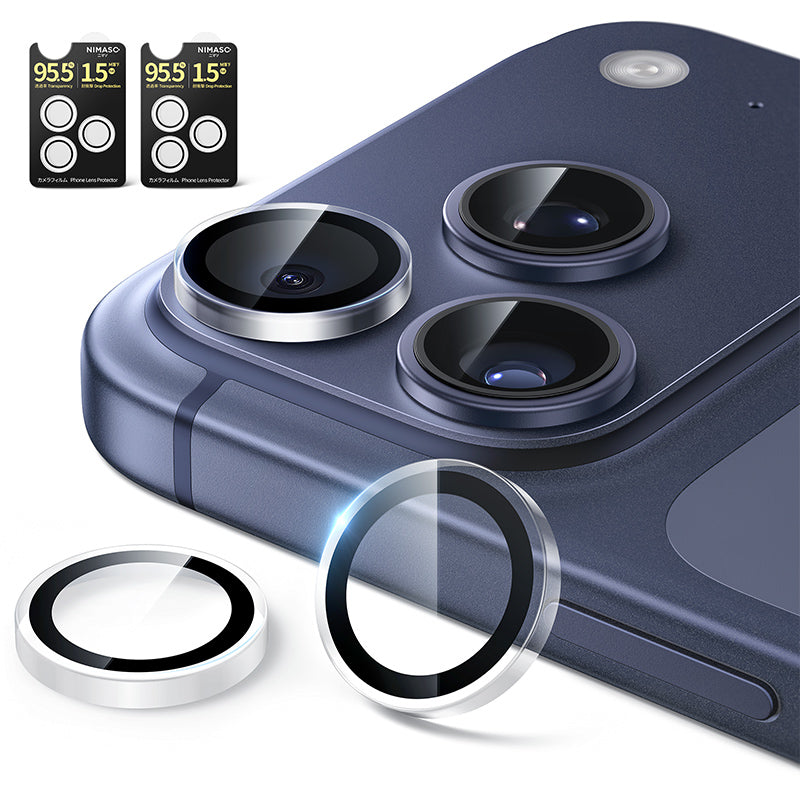 NIMASO iPhone 17/Pro/Pro Max/Air用 カメラフィルム 黒縁取り ガイド枠付き 1/2セット (1枚/4枚/6枚入り) 6色