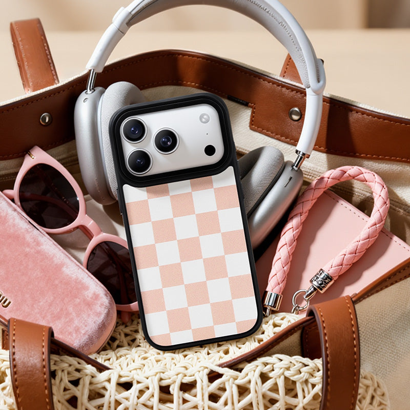 NIMASO iPhone 17/Pro/Pro Max/Air用 ケース MagSafe対応 可愛い おしゃれ 傷付き防止 スマホケース(チェッカーシリーズ)白黒・白粉のチェック柄
