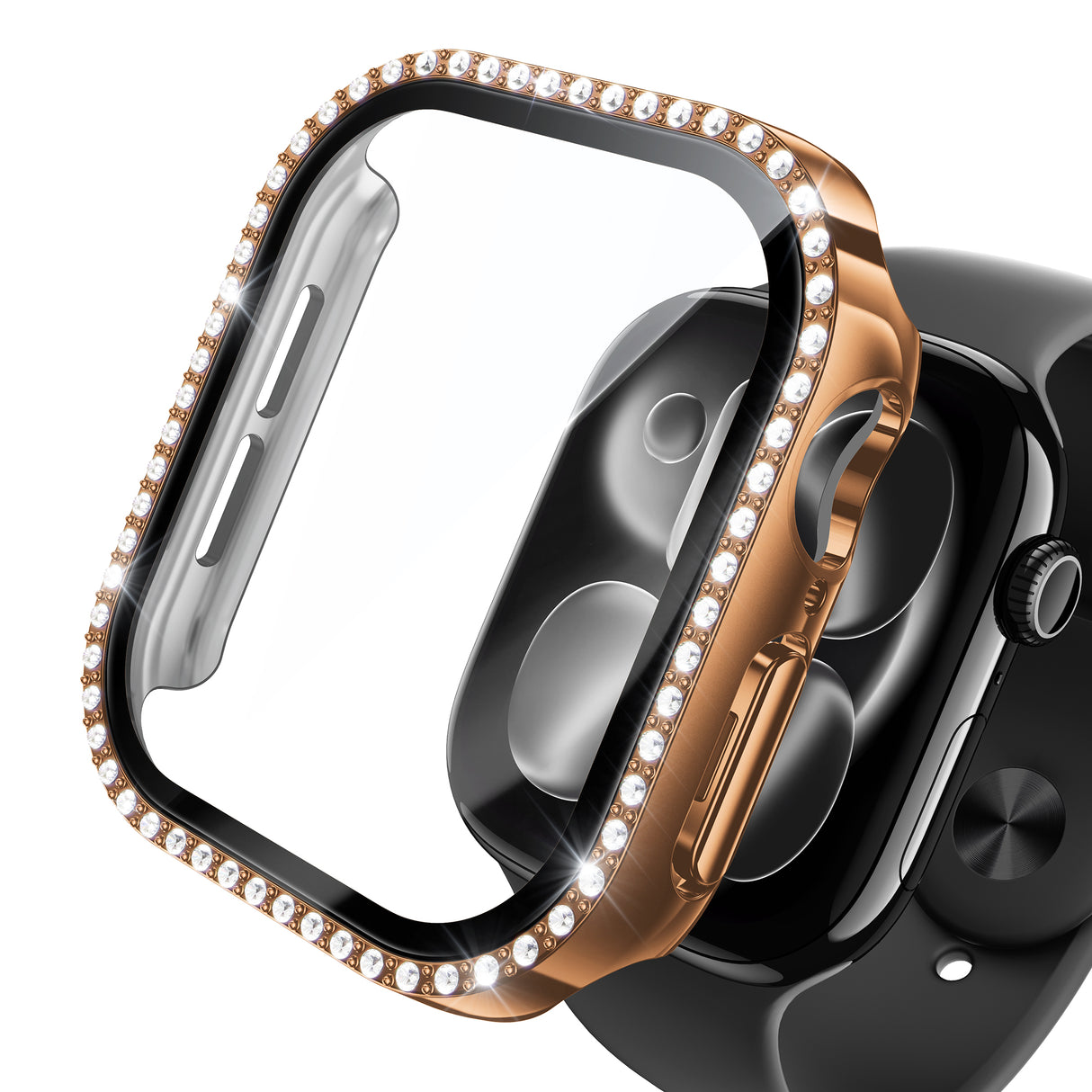 NIMASO Apple watch 11/10/9/8/7/6/5/4/SE3/SE2/SE 対応 キラキラ保護カバー+ガラスフィルム 一体型 防水防塵 1点セット