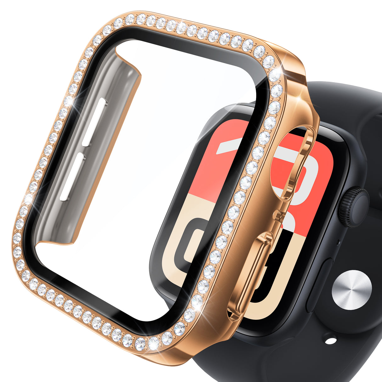 NIMASO Apple watch 11/10/9/8/7/6/5/4/SE3/SE2/SE 対応 キラキラ保護カバー+ガラスフィルム 一体型 防水防塵 1点セット