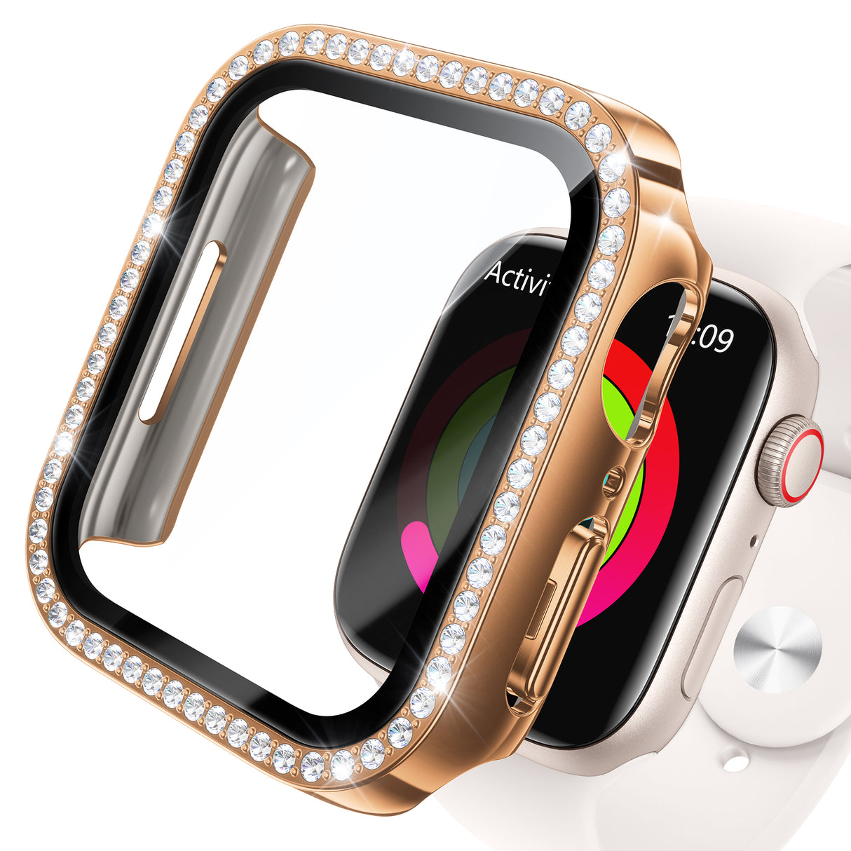 NIMASO Apple watch 11/10/9/8/7/6/5/4/SE3/SE2/SE 対応 キラキラ保護カバー+ガラスフィルム 一体型 防水防塵 1点セット