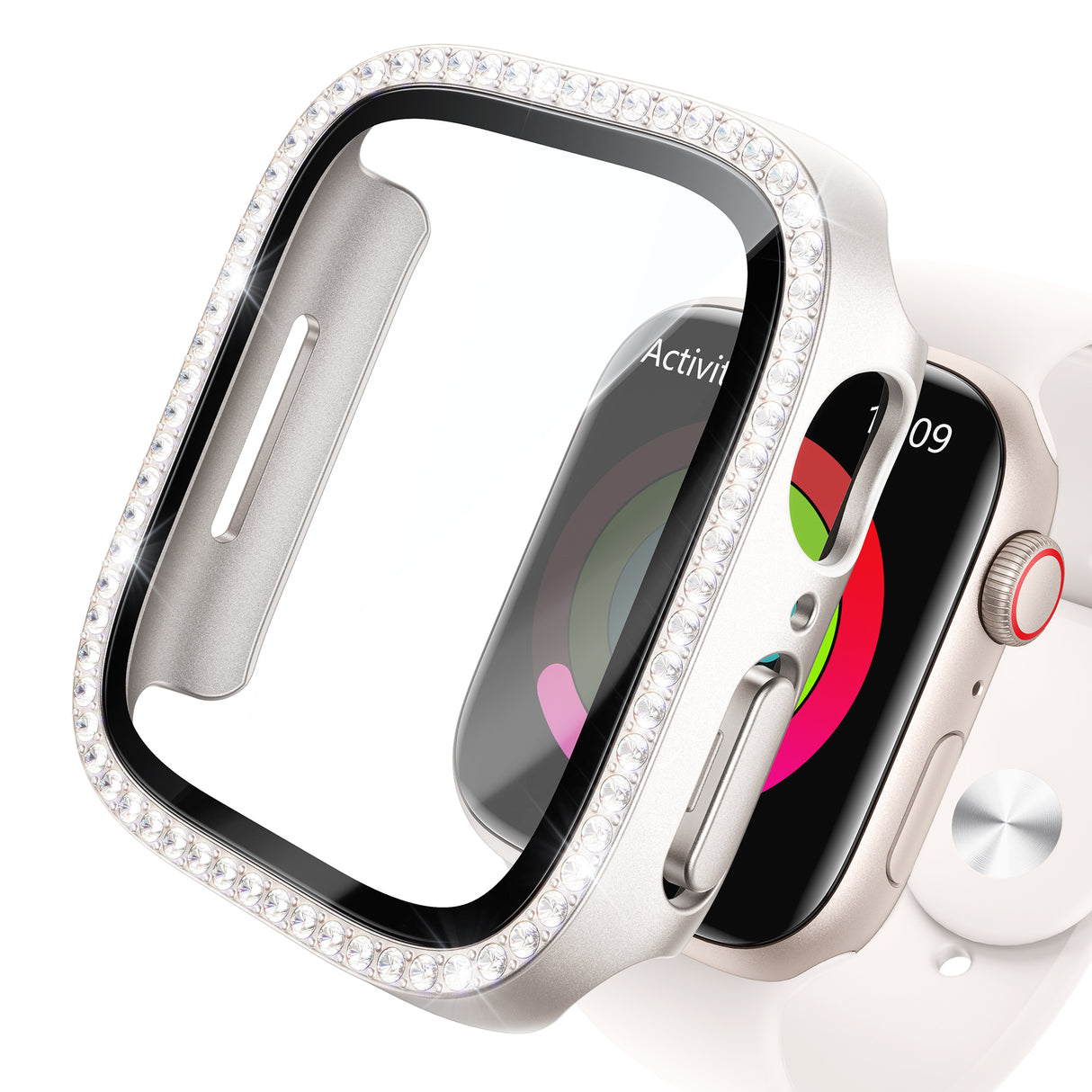 NIMASO Apple watch 11/10/9/8/7/6/5/4/SE3/SE2/SE 対応 キラキラ保護カバー+ガラスフィルム 一体型 防水防塵 1点セット