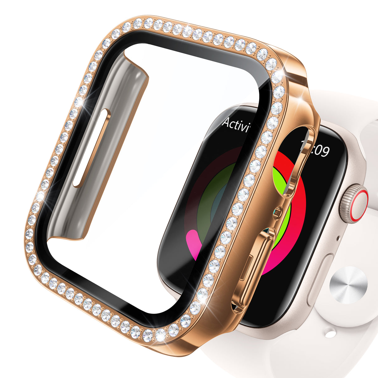 NIMASO Apple watch 11/10/9/8/7/6/5/4/SE3/SE2/SE 対応 キラキラ保護カバー+ガラスフィルム 一体型 防水防塵 1点セット