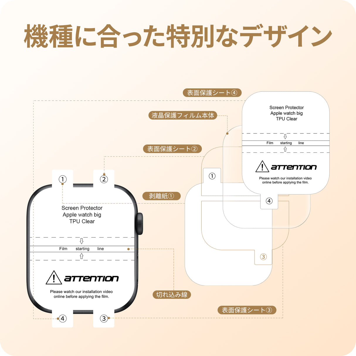 NIMASO Apple Watch (42mm/44mm)用フィルム 防水 気泡レス【6枚入り】