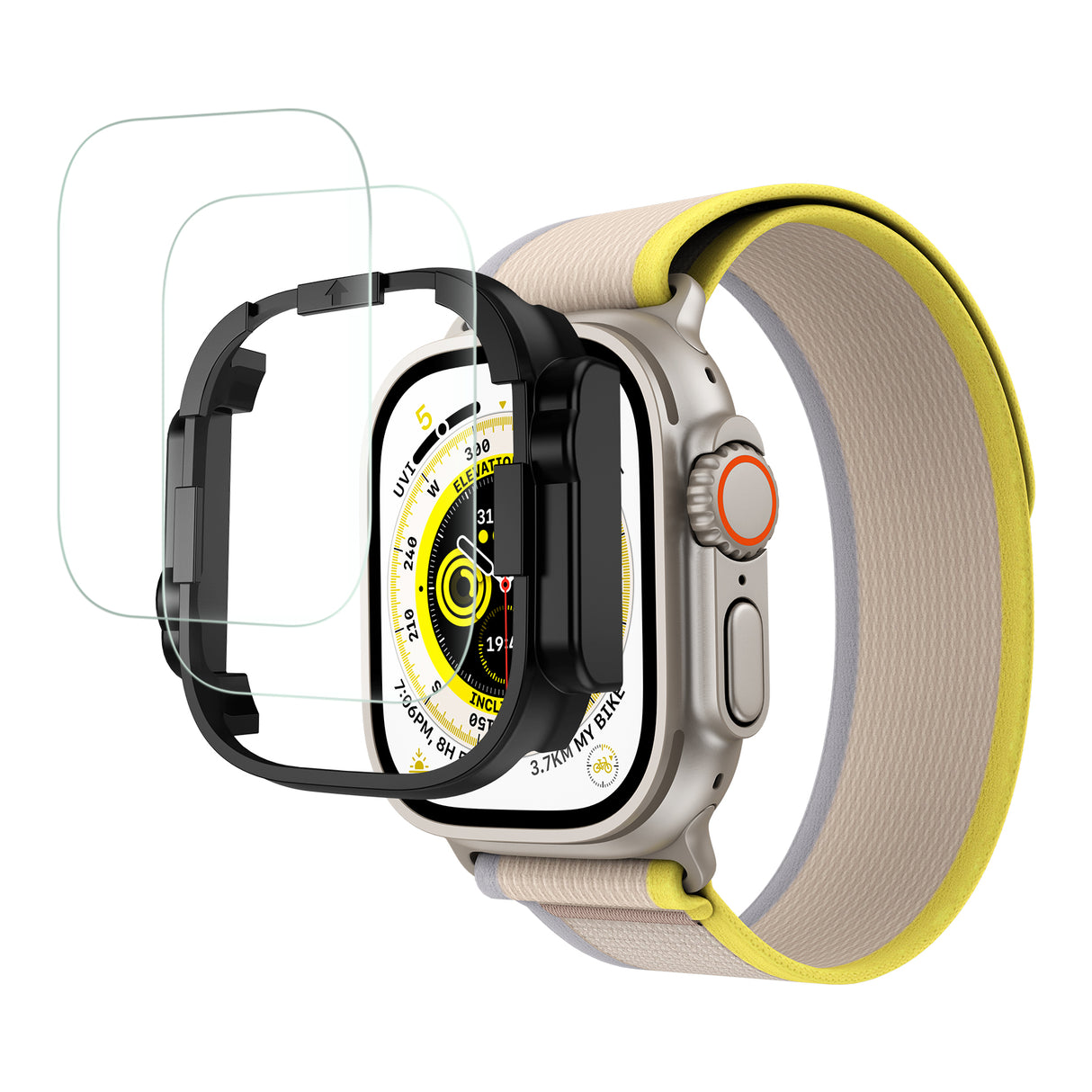 NIMASO Apple Watch Ultra 2/Ultra 49mm 用フィルム ガイド枠付き 高光沢 耐衝撃【2枚入り】