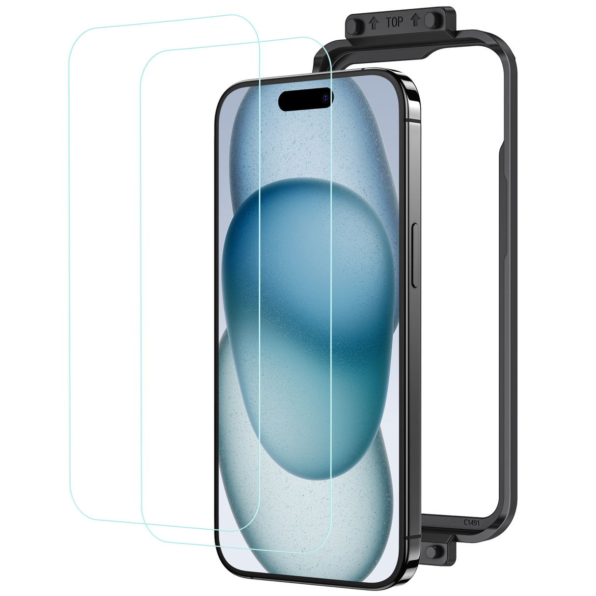 NIMASO iPhone 15 Plus/Pro/Pro Max用 保護フィルム なめらかタッチ ガイド枠付き 2枚セット