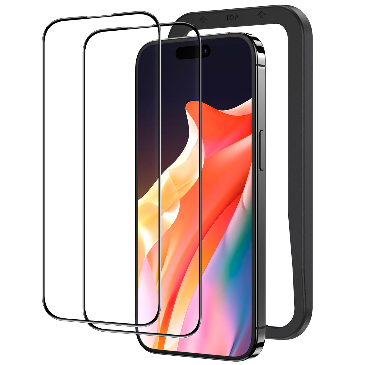 NIMASO ガラスフィルム iPhone 15 Plus/ Pro/Pro Max用 強化ガラス全面保護フィルム 黒縁あり ガイド枠付き 2枚セット