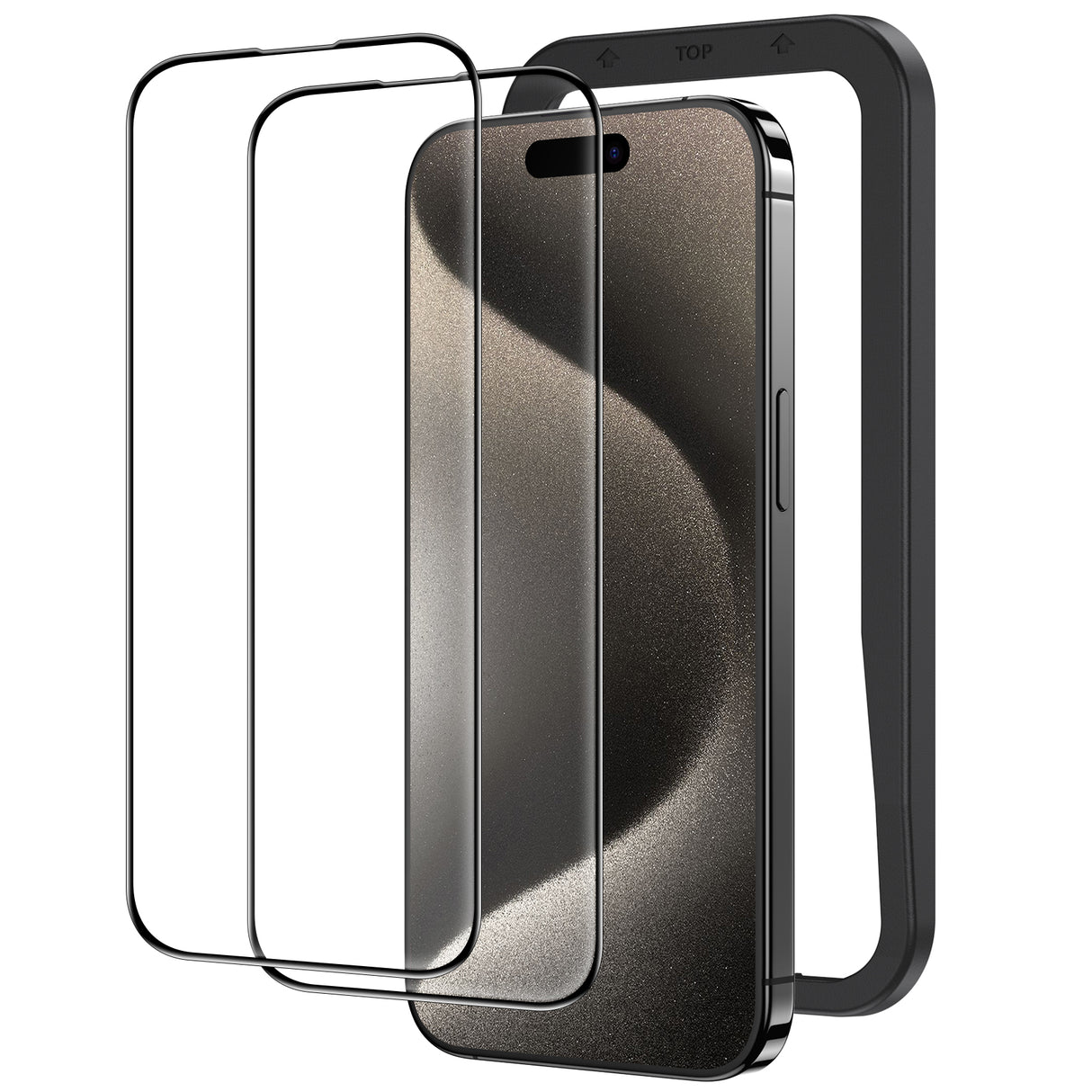 NIMASO ガラスフィルム iPhone 15 Plus/ Pro/Pro Max用 強化ガラス全面保護フィルム 黒縁あり ガイド枠付き 2枚セット