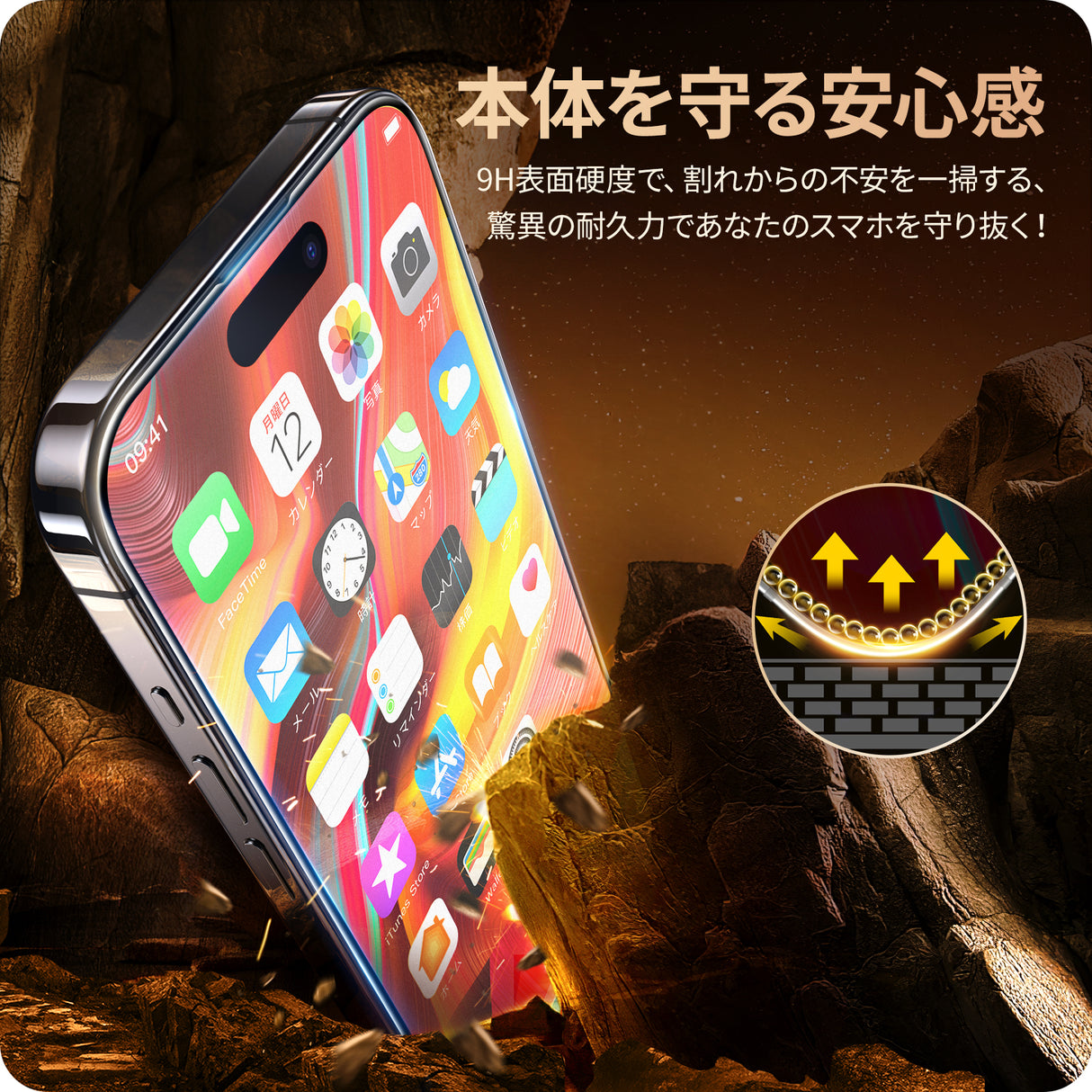 NIMASO iPhone 15/Plus/Pro/Pro Max用 アンチグレア ガラスフィルム 全面保護 黒縁あり ガイド枠付き 2枚セット