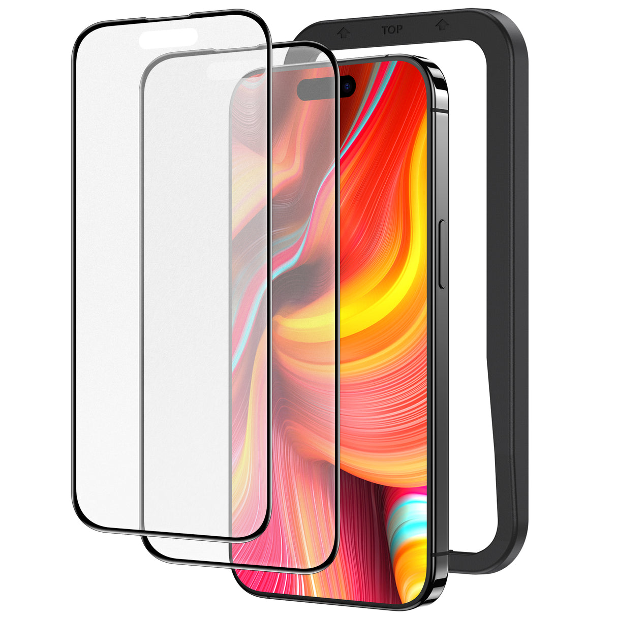 NIMASO iPhone 15/Plus/Pro/Pro Max用 アンチグレア ガラスフィルム 全面保護 黒縁あり ガイド枠付き 2枚セット