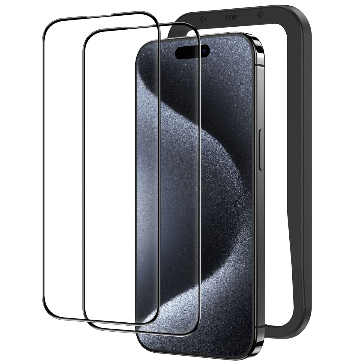 NIMASO ガラスフィルム iPhone 15 Plus/ Pro/Pro Max用 強化ガラス全面保護フィルム 黒縁あり ガイド枠付き 2枚セット