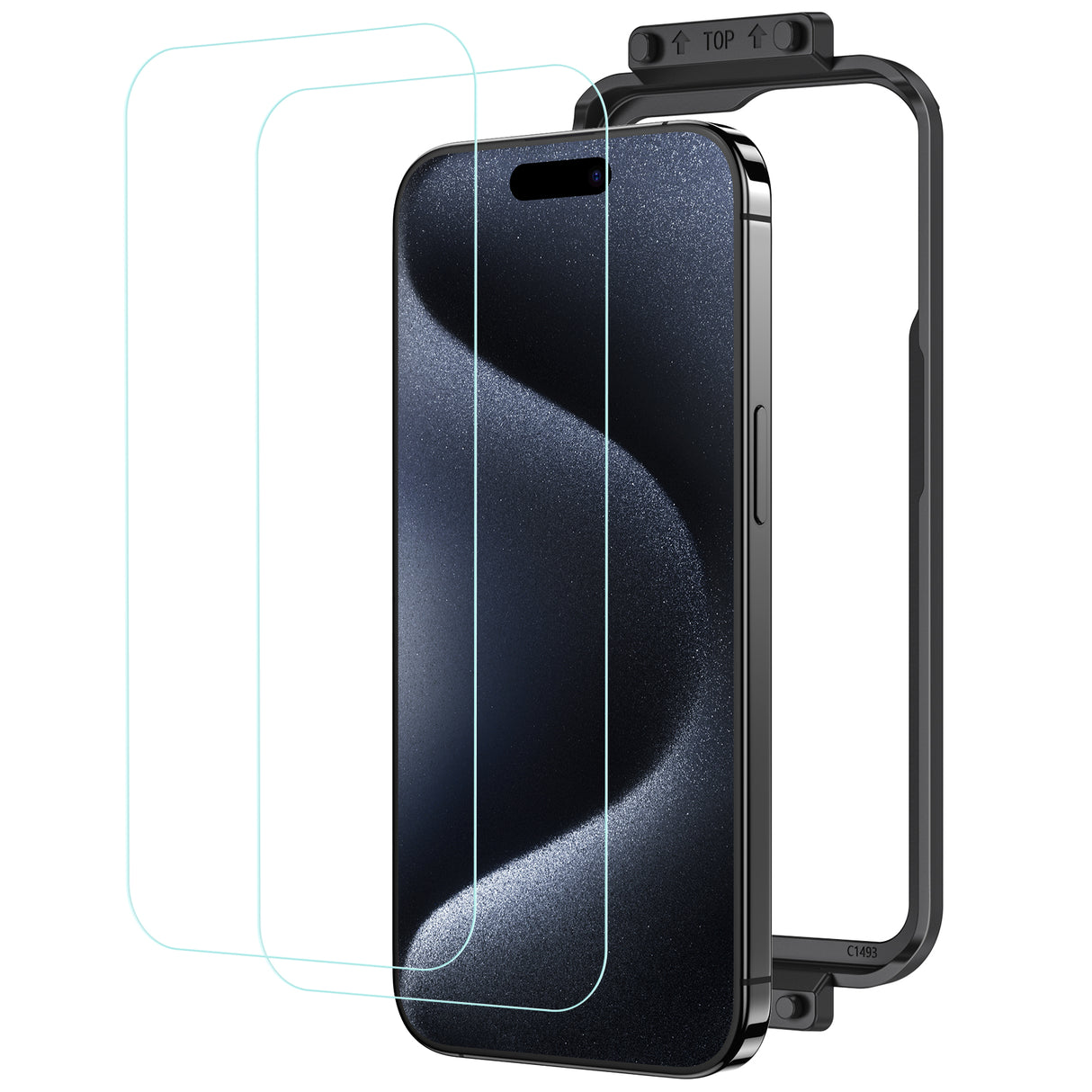 NIMASO iPhone 15 Plus/Pro/Pro Max用 保護フィルム なめらかタッチ ガイド枠付き 2枚セット