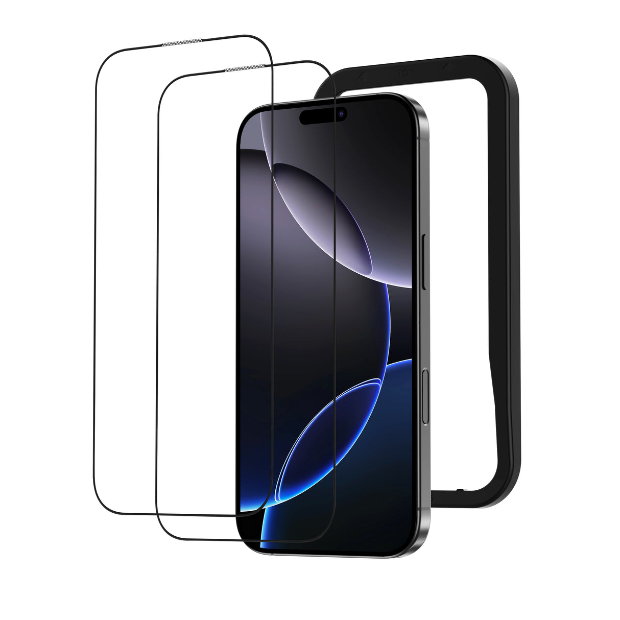 NIMASO iPhone 16/Plus/Pro/Pro Max用 全面保護 黒縁あり 強化ガラスフィルム ガイド枠付き【2枚】