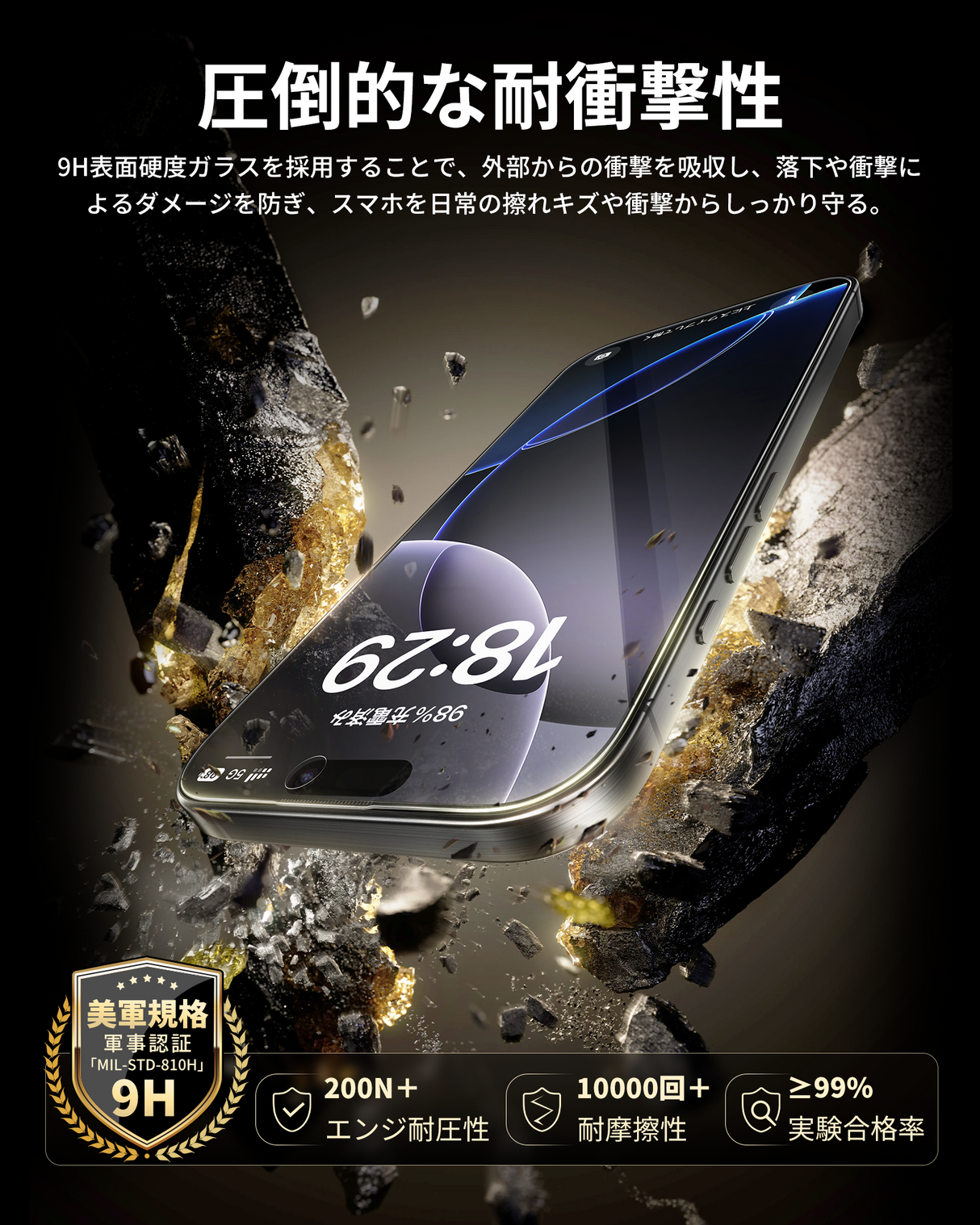 NIMASO iPhone 16 Plus/16 Pro/16 Pro Max 用 「バリ楽Box」ブルーライトカット 強化ガラスフィルム 黒縁あり ガイド枠付き【2枚】