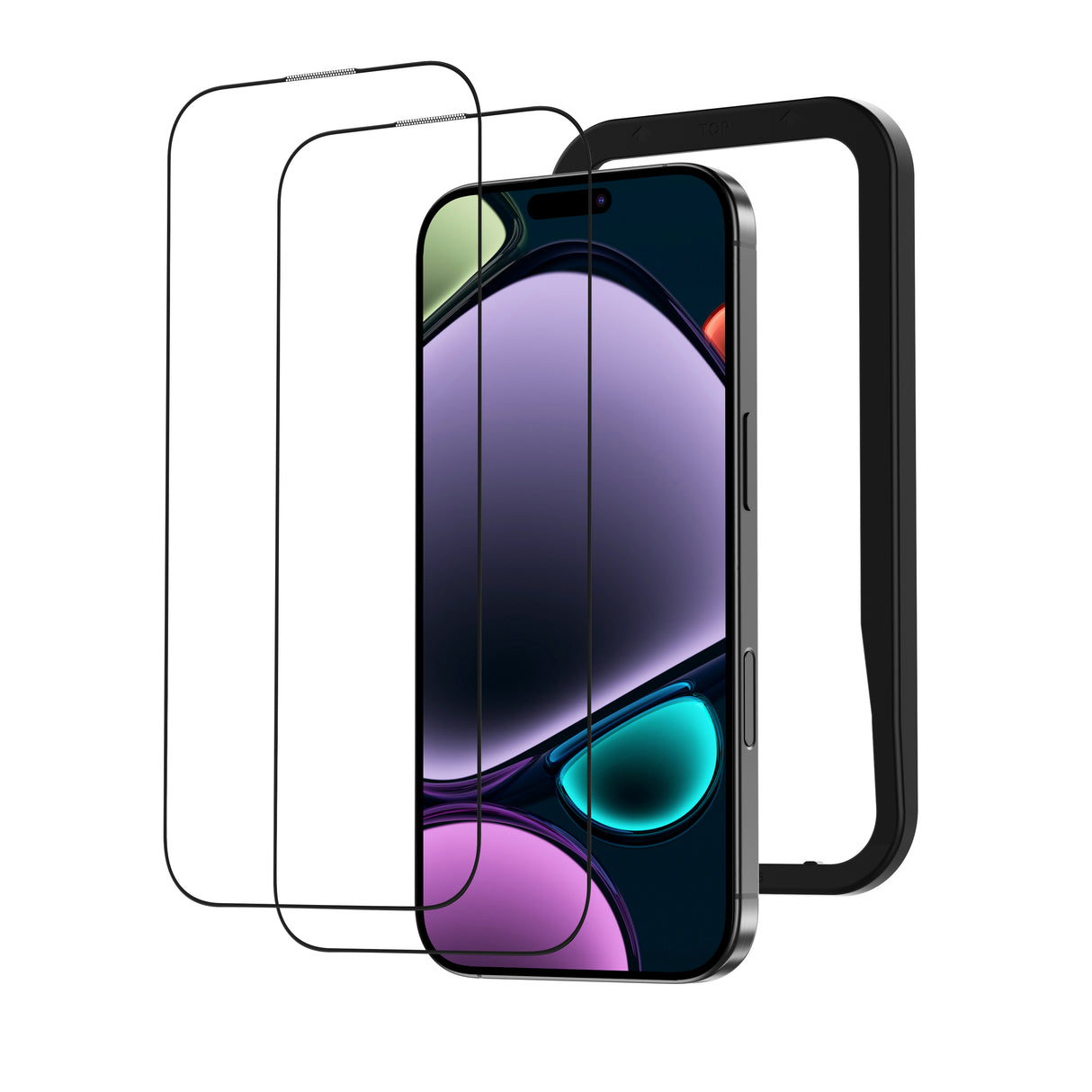 NIMASO iPhone 16/Plus/Pro/Pro Max用 全面保護 黒縁あり 強化ガラスフィルム ガイド枠付き【2枚】