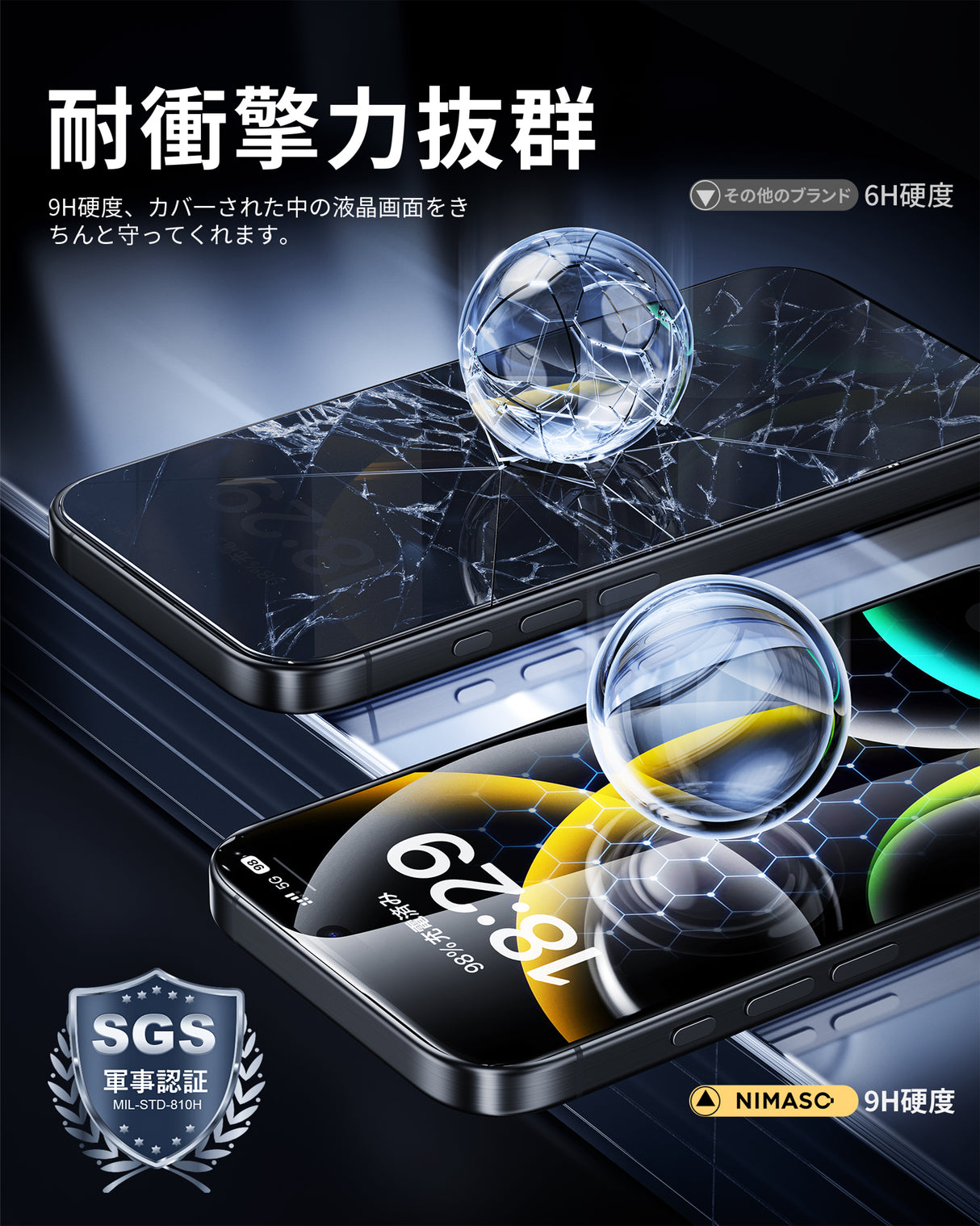 NIMASO iPhone 16/Plus/Pro/Pro Max 用 全面保護 黒縁あり 強化ガラスフィルム 自動除塵ガイド枠【2枚】