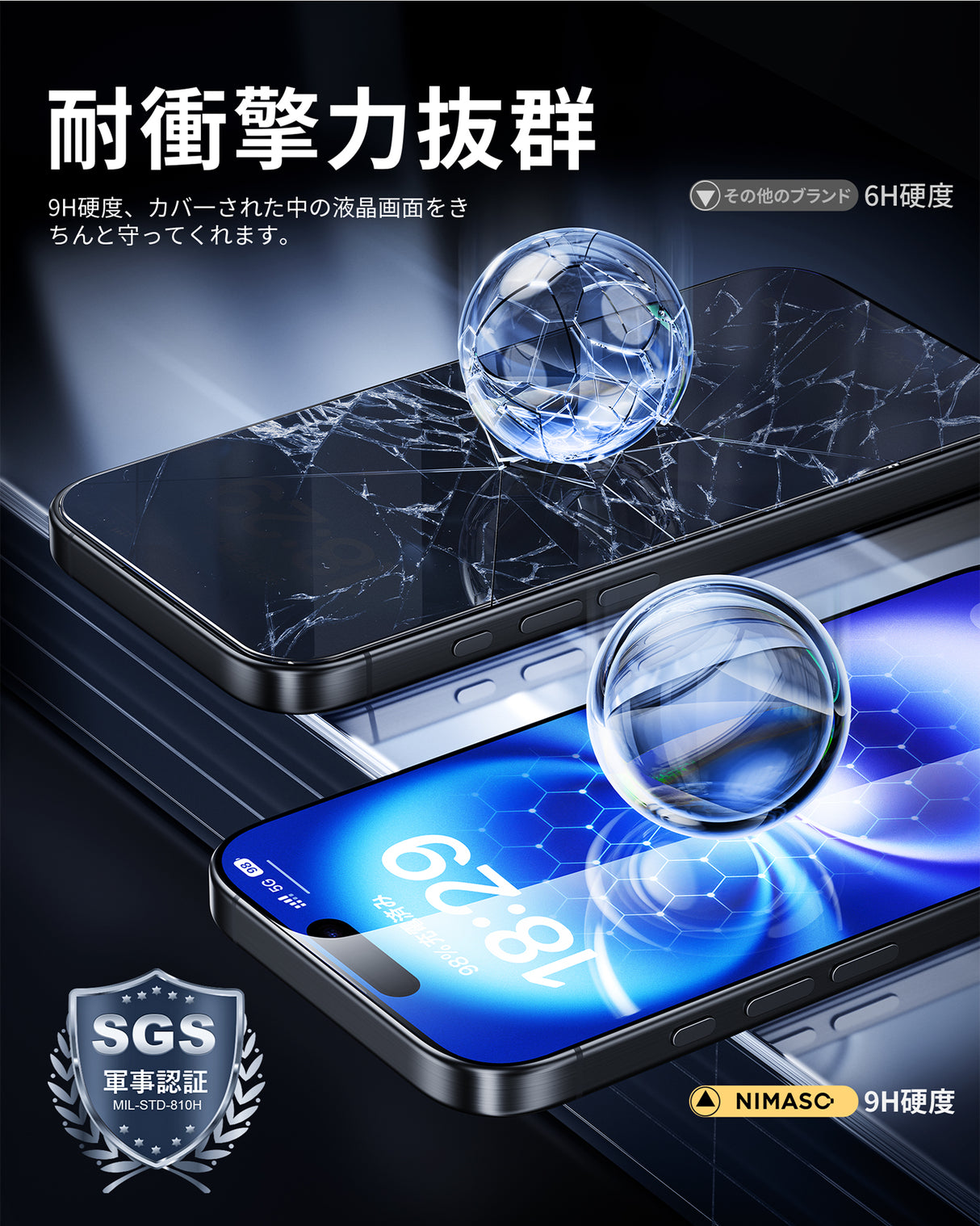 NIMASO iPhone 16/Plus/Pro/Pro Max用 強化ガラスフィルム 黒縁なし 自動除塵ガイド枠【2枚】