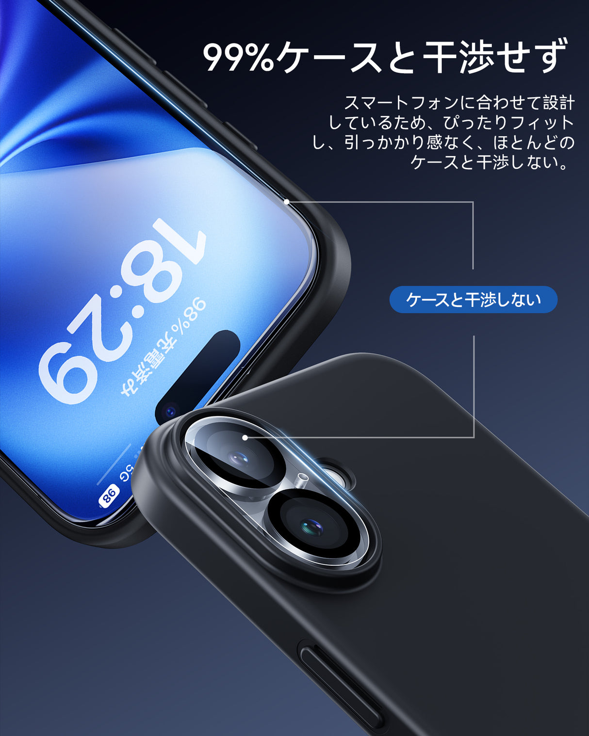 NIMASO iPhone 16/Plus用 強化ガラスフィルム(2枚)+カメラフィルム(2枚) ガイド枠付き 硬度9H