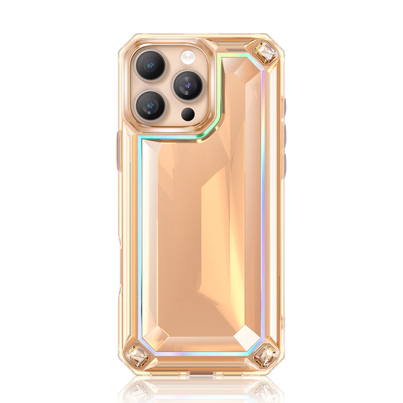 NIMASO iPhone 16/Pro/Pro Max用ケース ダイヤモンド 高級感 耐衝撃 サンセットゴールド