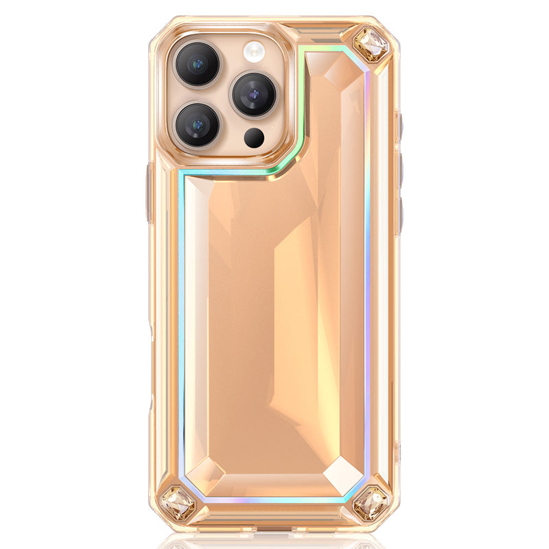 NIMASO iPhone 16/Pro/Pro Max用ケース ダイヤモンド 高級感 耐衝撃 サンセットゴールド