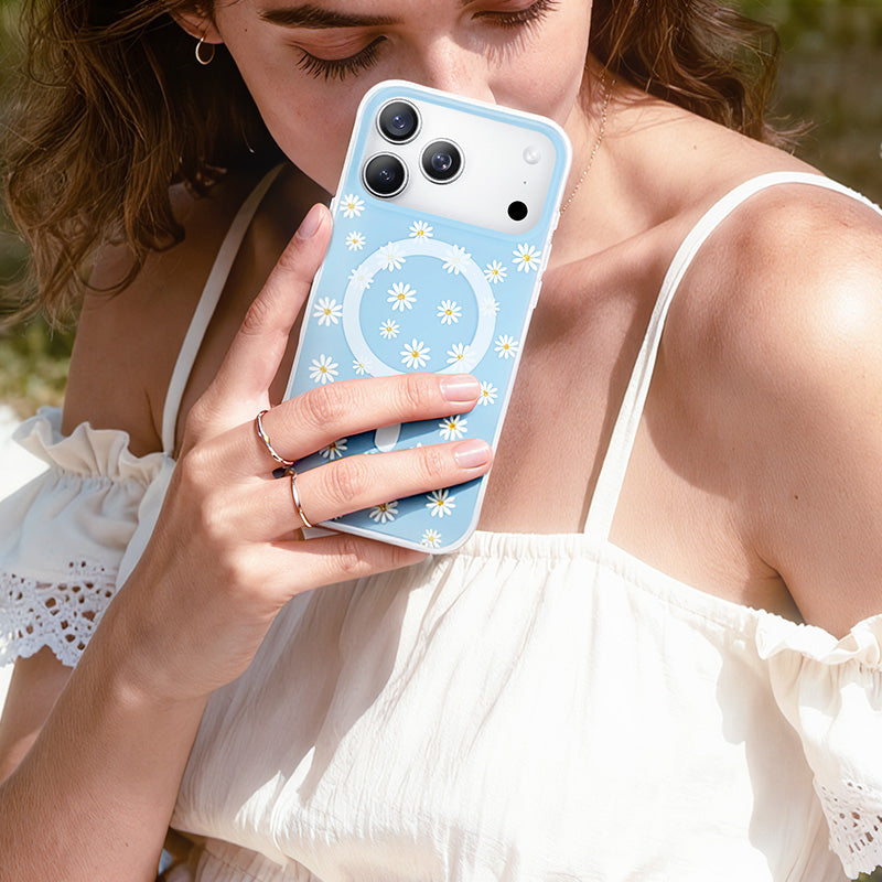 NIMASO iPhone 17/Pro/Pro Max/Air用 ケース MagSafe対応 可愛い おしゃれ 花柄 軽量(フローラルシリーズ)デイジー