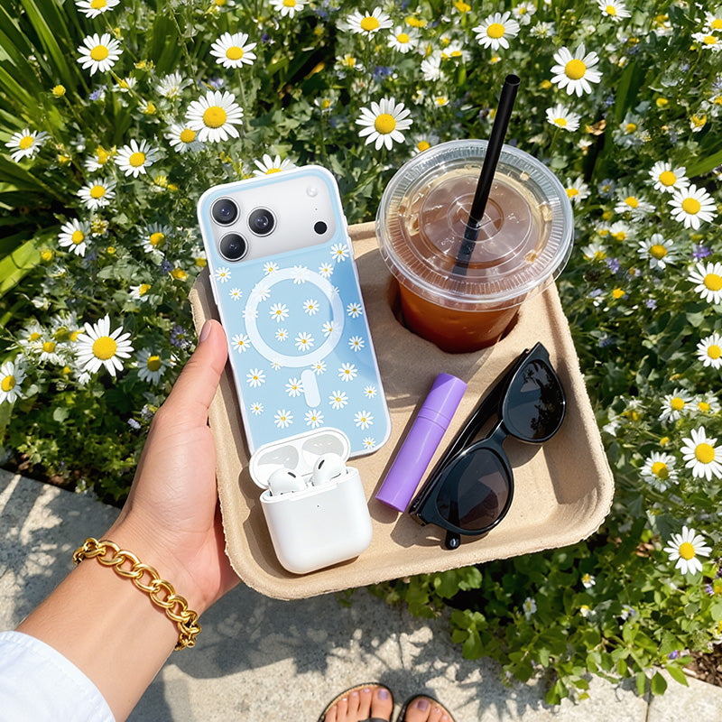 NIMASO iPhone 17/Pro/Pro Max/Air用 ケース MagSafe対応 可愛い おしゃれ 花柄 軽量(フローラルシリーズ)デイジー