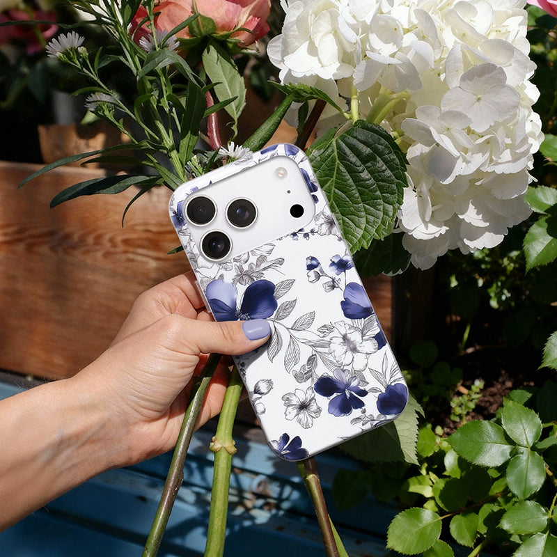 NIMASO iPhone 17/Pro/Pro Max/Air用 ケース MagSafe対応 可愛い おしゃれ 耐衝撃 ストラップホール付き ワイヤレス充電対応(フローラルシリーズ)青いファレノプシス