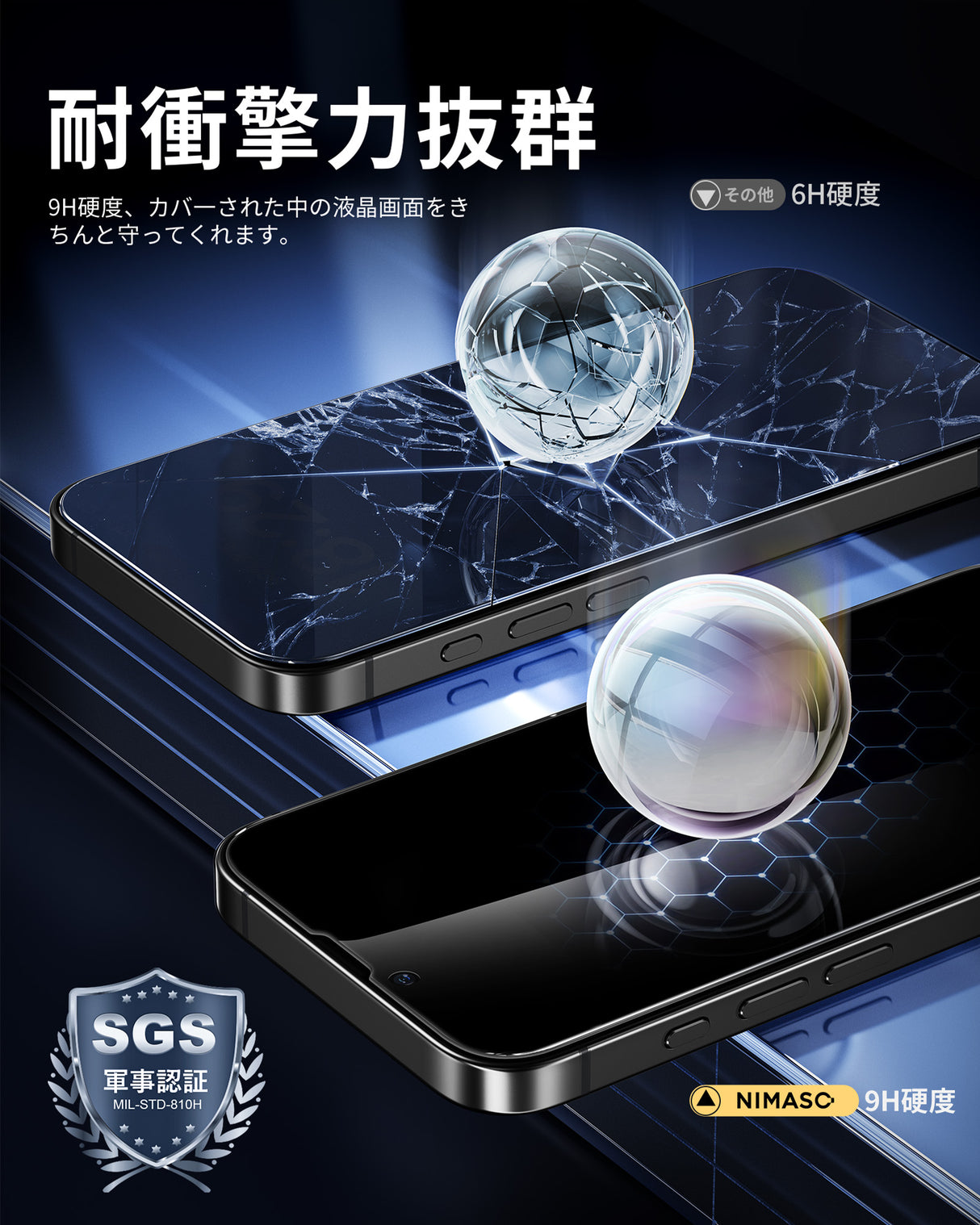 NIMASO iPhone 16e/14/13 Pro/13 覗き見防止 ガラスフィルム プライバシー保護 自動除塵ガイド枠付き【2枚】