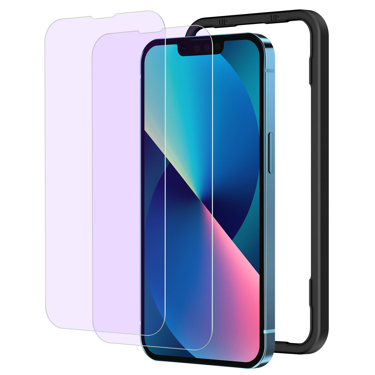 NIMASO iPhone 16e/14/13 Pro/13 ブルーライトカット 強化ガラスフィルム 目の疲れ軽減 ガイド枠付き【2枚】