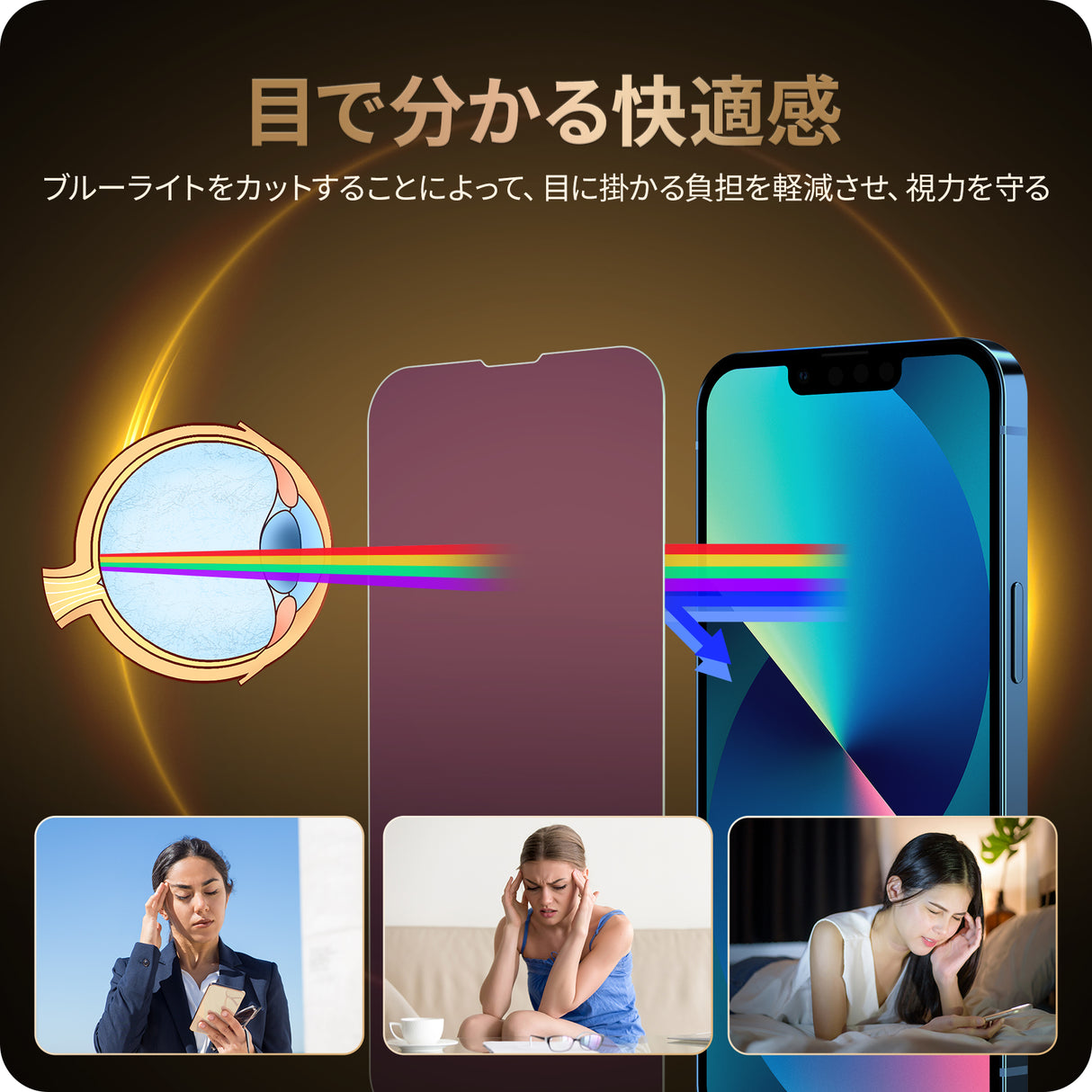 NIMASO iPhone 16e/14/13 Pro/13 ブルーライトカット 強化ガラスフィルム 目の疲れ軽減 ガイド枠付き【2枚】