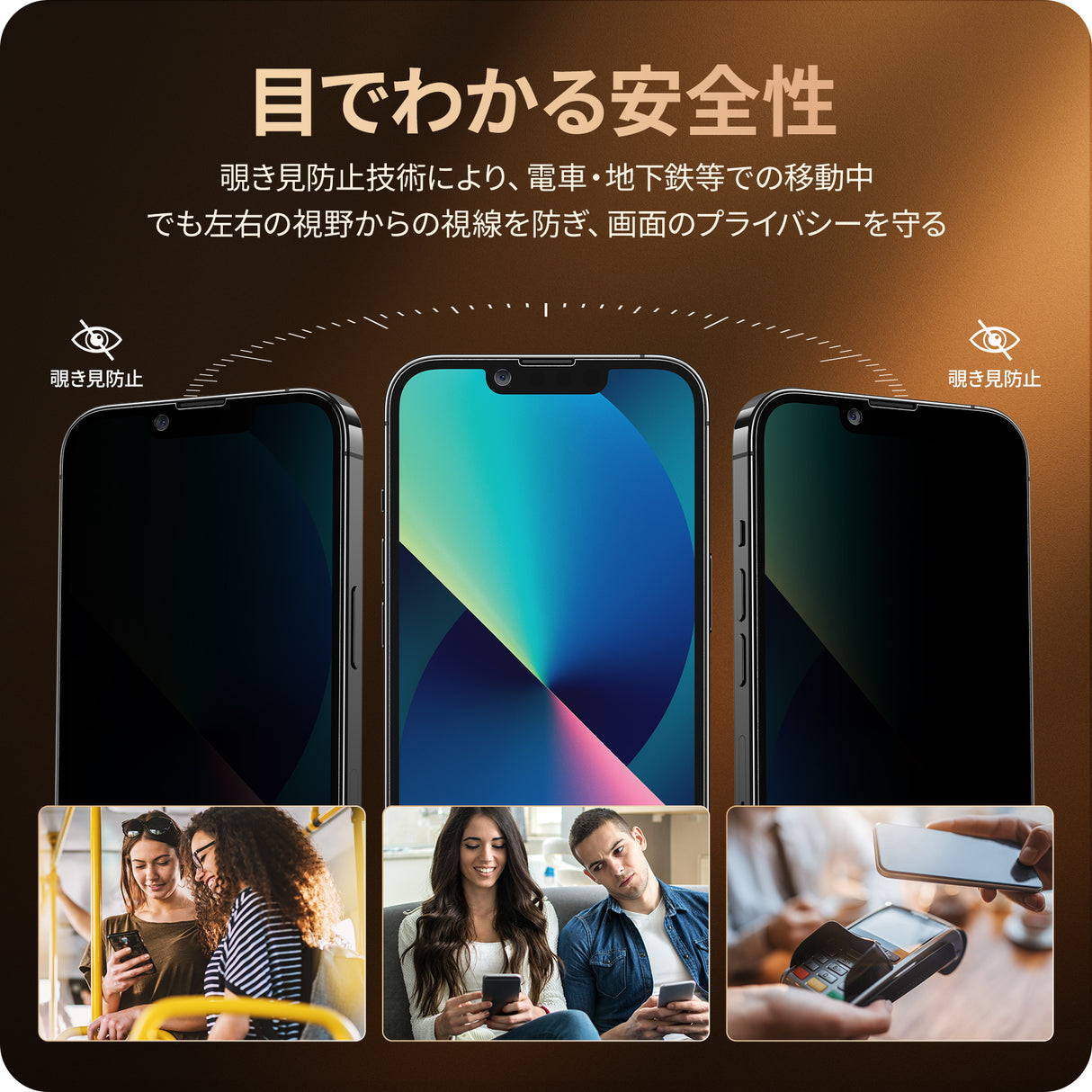 NIMASO iPhone 16e/14/13 Pro/13 覗き見防止 ガラスフィルム プライバシー保護 ガイド枠付き【2枚】