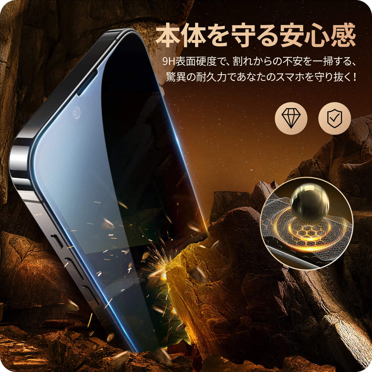 NIMASO iPhone 16e/14/13 Pro/13 覗き見防止 ガラスフィルム プライバシー保護 ガイド枠付き【2枚】