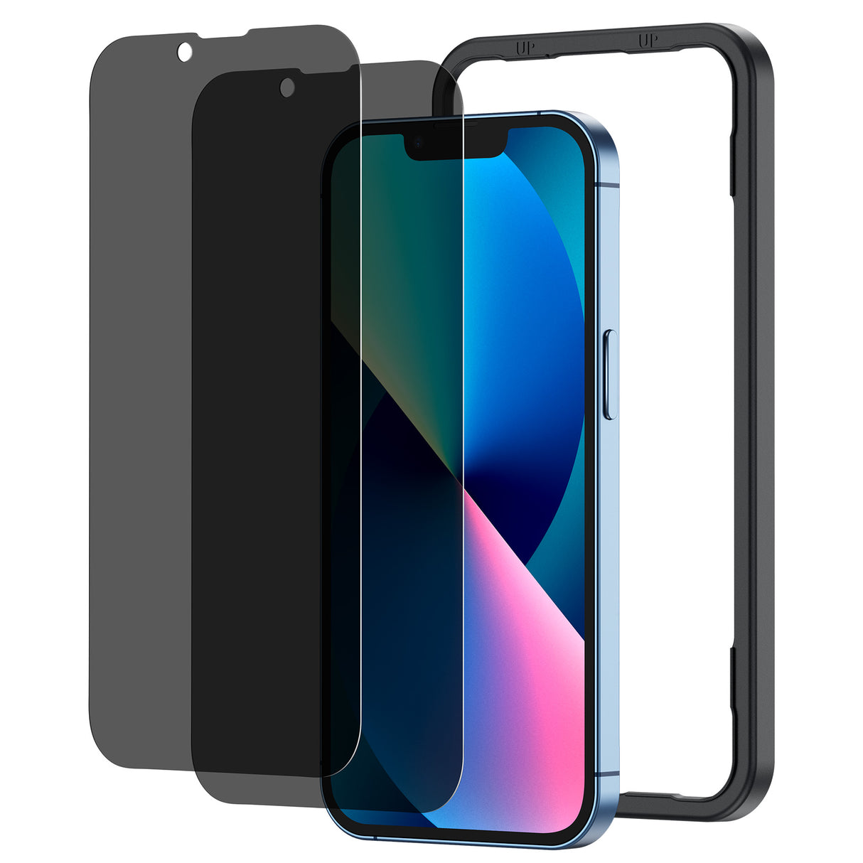 NIMASO iPhone 16e/14/13 Pro/13 覗き見防止 ガラスフィルム プライバシー保護 ガイド枠付き【2枚】