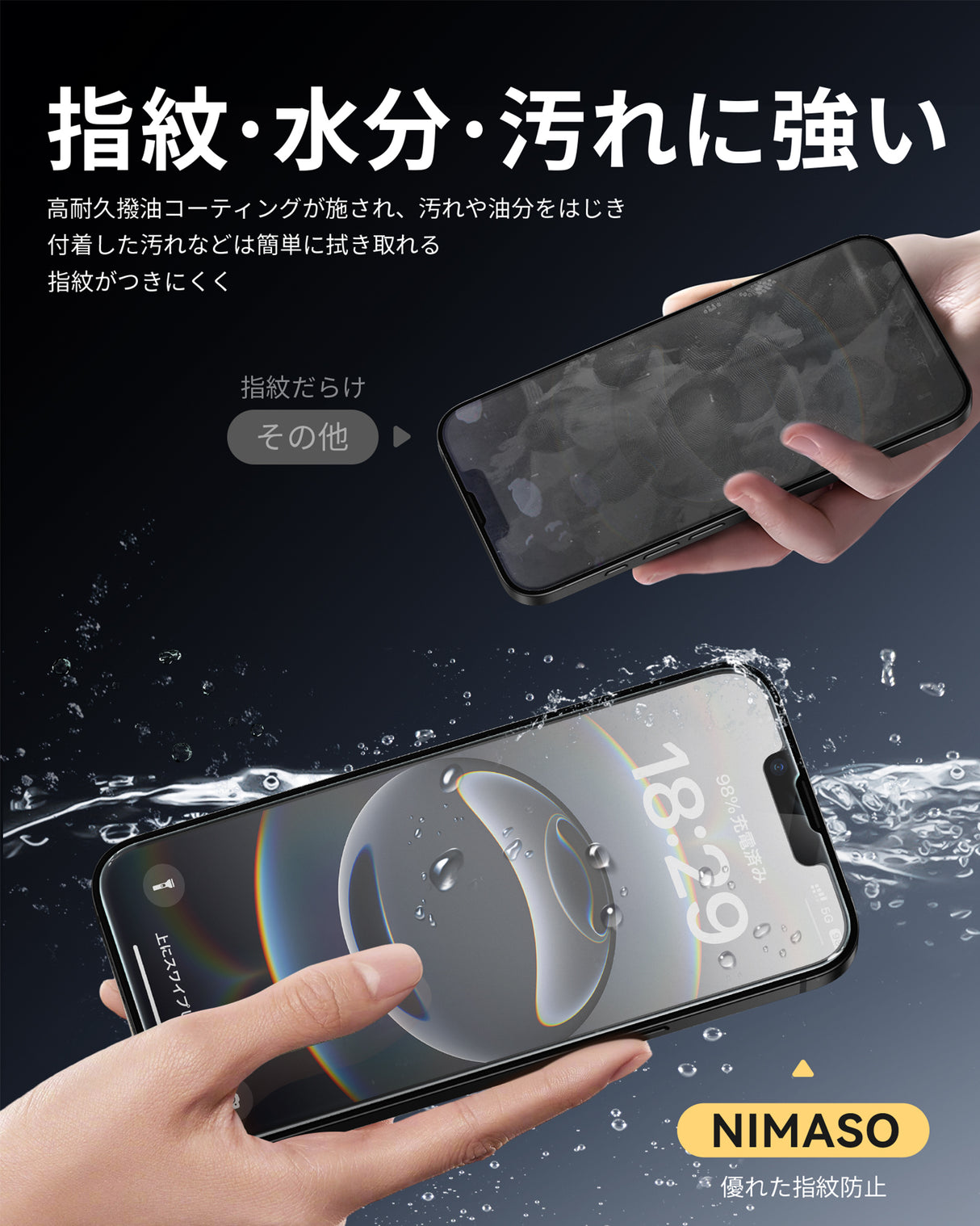 NIMASO iPhone 16e/14/13 Pro/13 アンチグレア ガラスフィルム 反射防止 自動除塵ガイド枠付き【2枚】