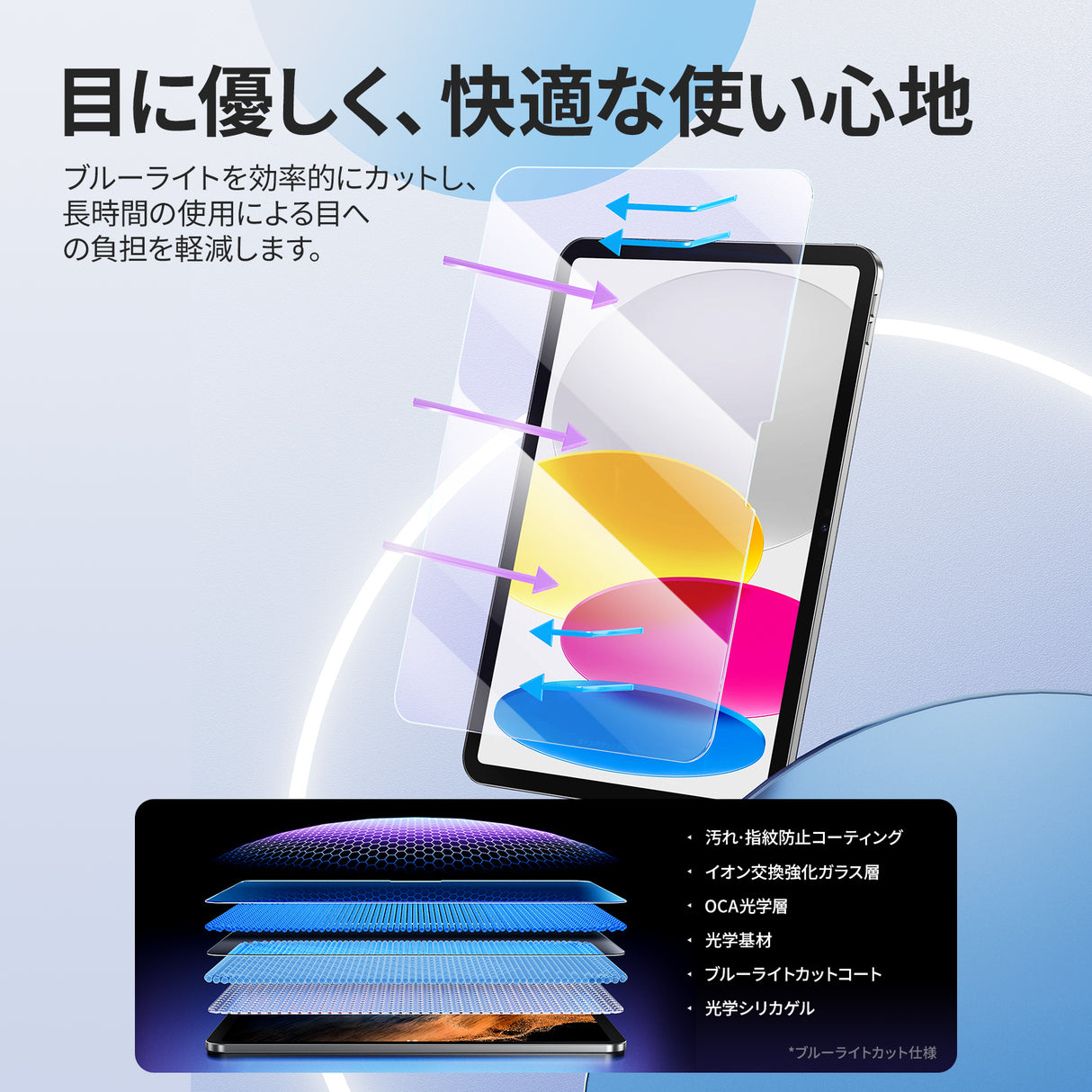 NIMASO ブルーライトカットガラスフィルム iPad 第11世代(A16)2025/iPad 第10世代 2022用 10.9インチ 高光沢 耐衝撃