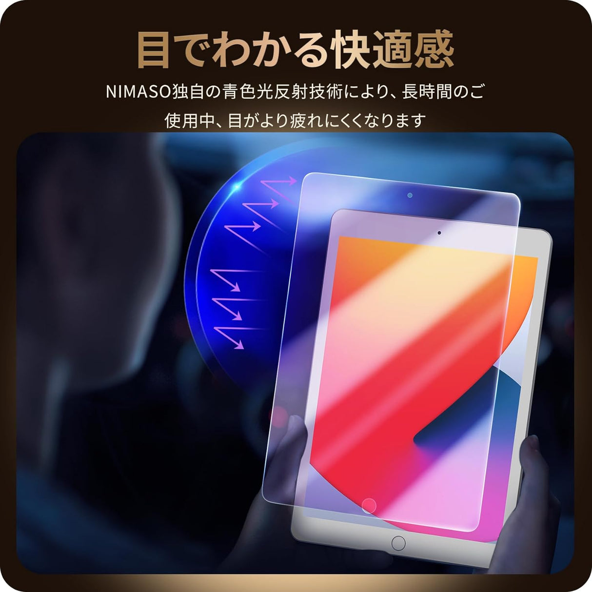 NIMASO ガラスフィルム iPad 10.2(第7-9世代)用 ブルーライトカット ガイド枠付き 1枚入り