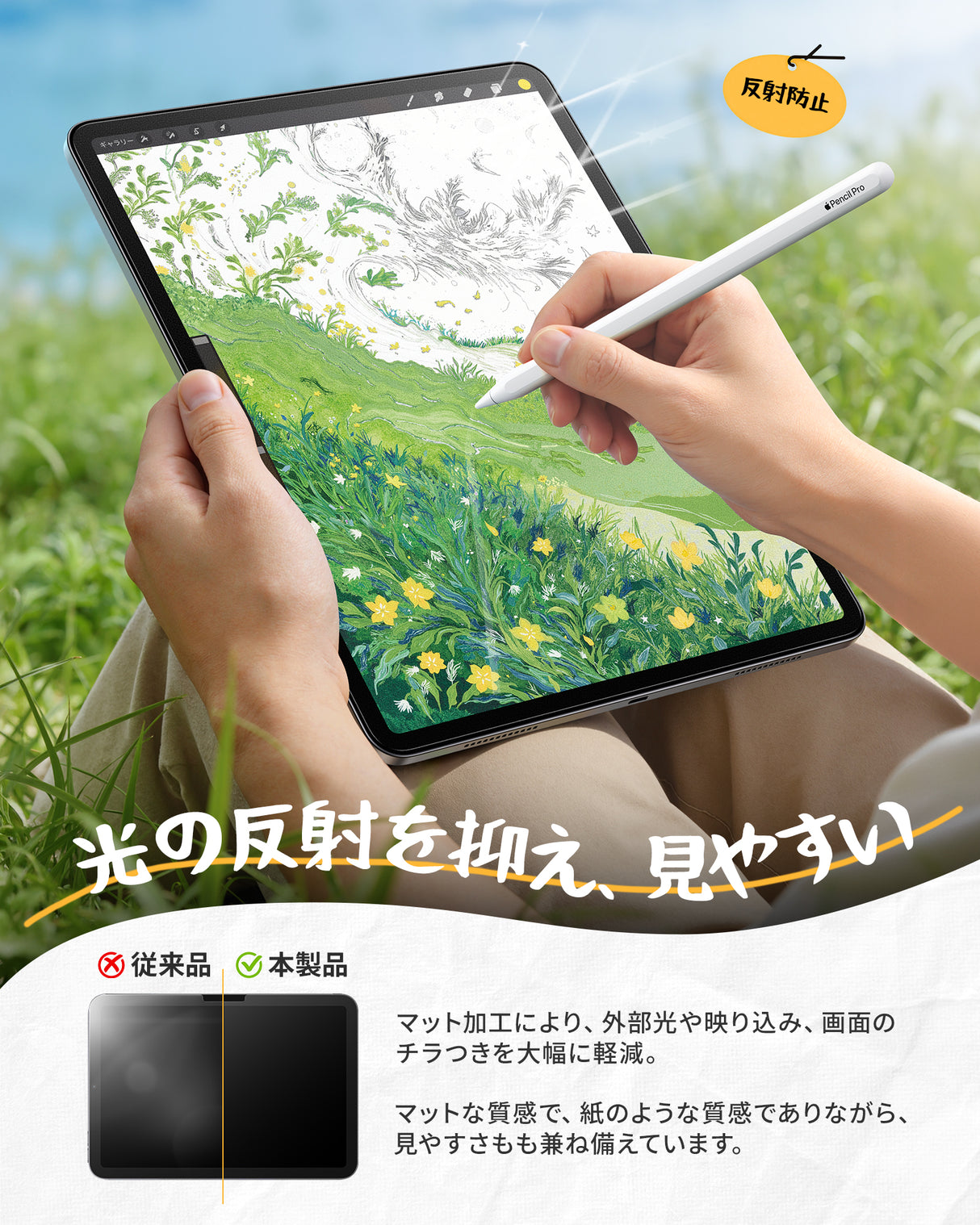 NIMASO ペーパーライクフィルム iPad Air 13インチ M4 2026用/M3 2025用/M2 2024用 アンチグレア 反射低減 指紋防止 紙のような描き心地 位置決めガイド付き
