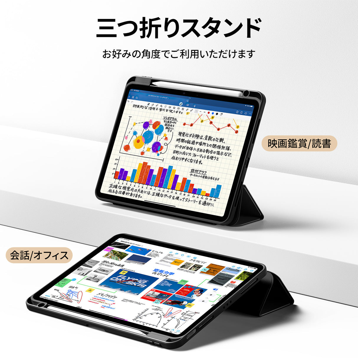 iPad Air 11インチ(第6-7世代,2025)/iPad Air (第4‐5世代)/iPad Pro(第1‐4世代) 11インチ用ケース 三つ折りスタンド