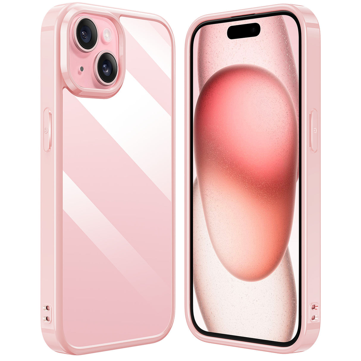 iPhone 15 背面強化ガラス ピンクケース