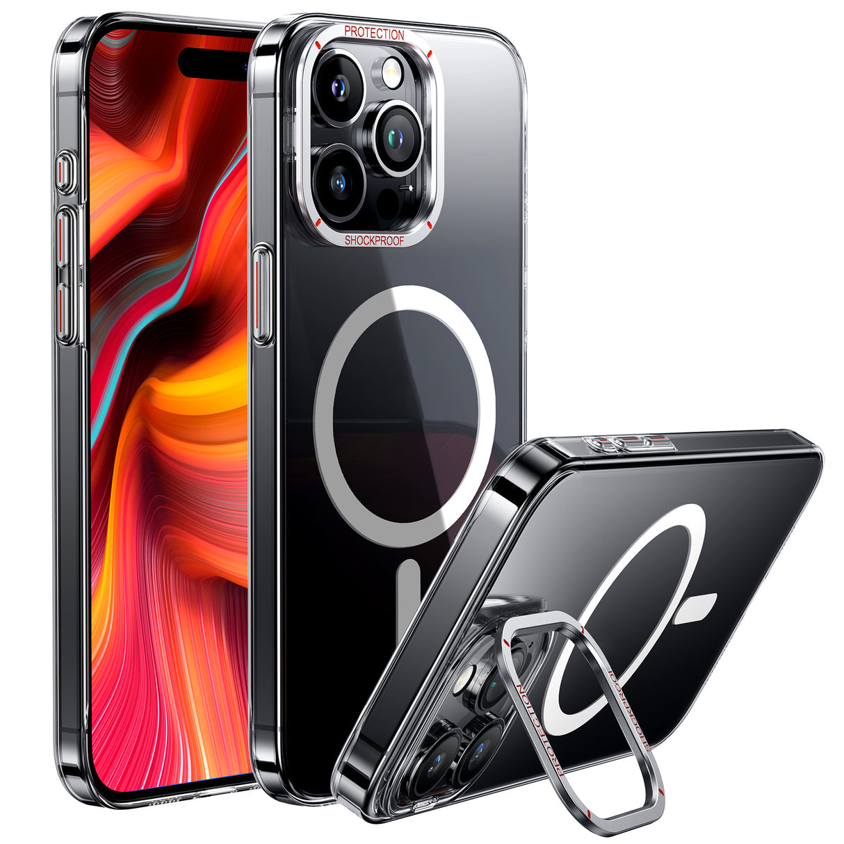 iPhone 15 Pro Max用 MagSafe対応 ケース レンズスタンド付き角度調整可能