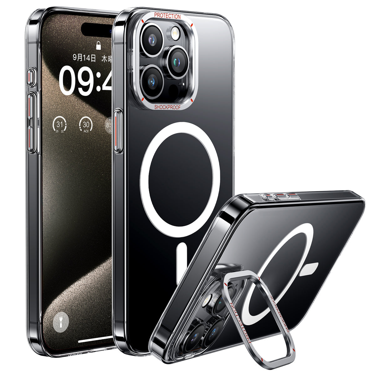 iPhone 15 Pro用 MagSafe対応 ケース レンズスタンド付き角度調整可能