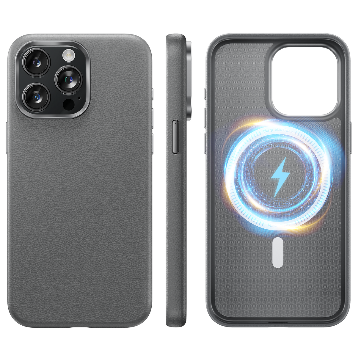 iPhone 15 Pro/15 Pro Max用 MagSafe対応【レザーケース】グレー