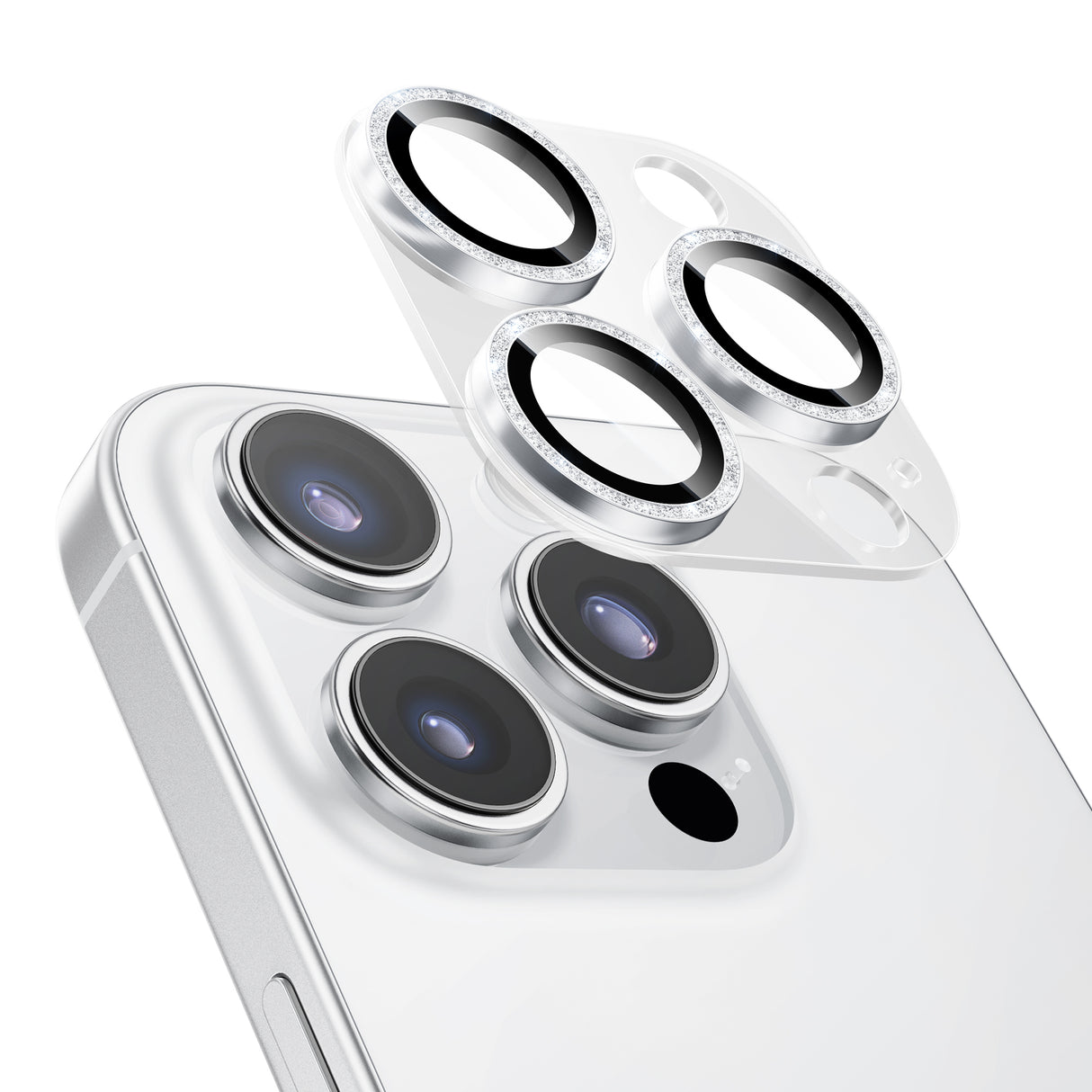NIMASO カメラフィルム iPhone 16/Plus/Pro/Pro Max 対応 アクリル+キラキラ 全面保護 黒縁取り 9H強化ガラス 耐衝撃 1枚セット