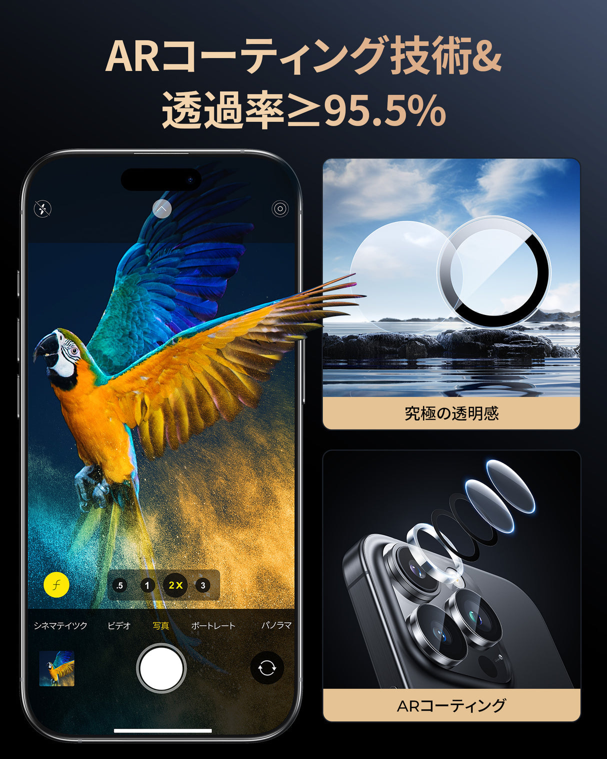 iPhone 16/Plus/Pro/Pro Max用 カメラフィルム 高透過率