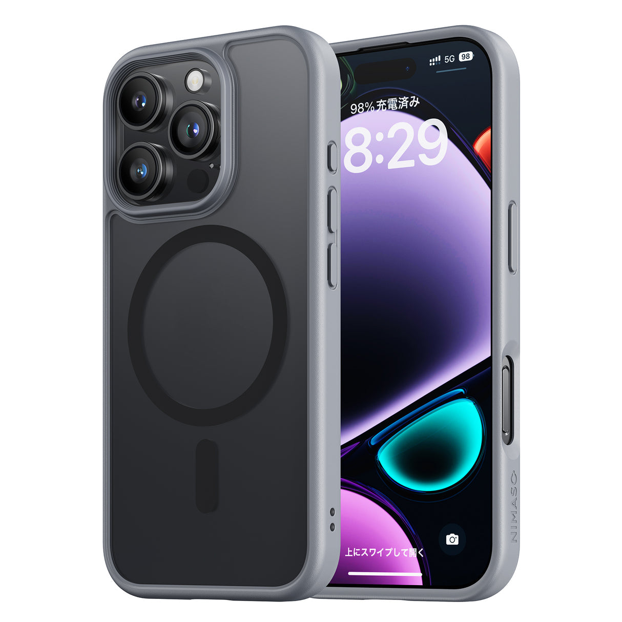 iPhone 16Pro Max用ケース MagSafe対応 マット仕上げ (黒羽シリーズ)グレー