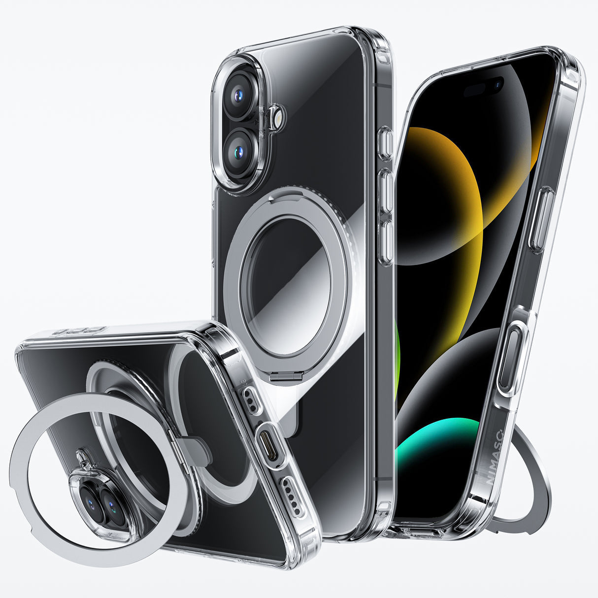 NIMASO iPhone 16/Pro/Pro Max用ケース MagSafe対応 360°回転スタンドケース(氷星シリーズ)
