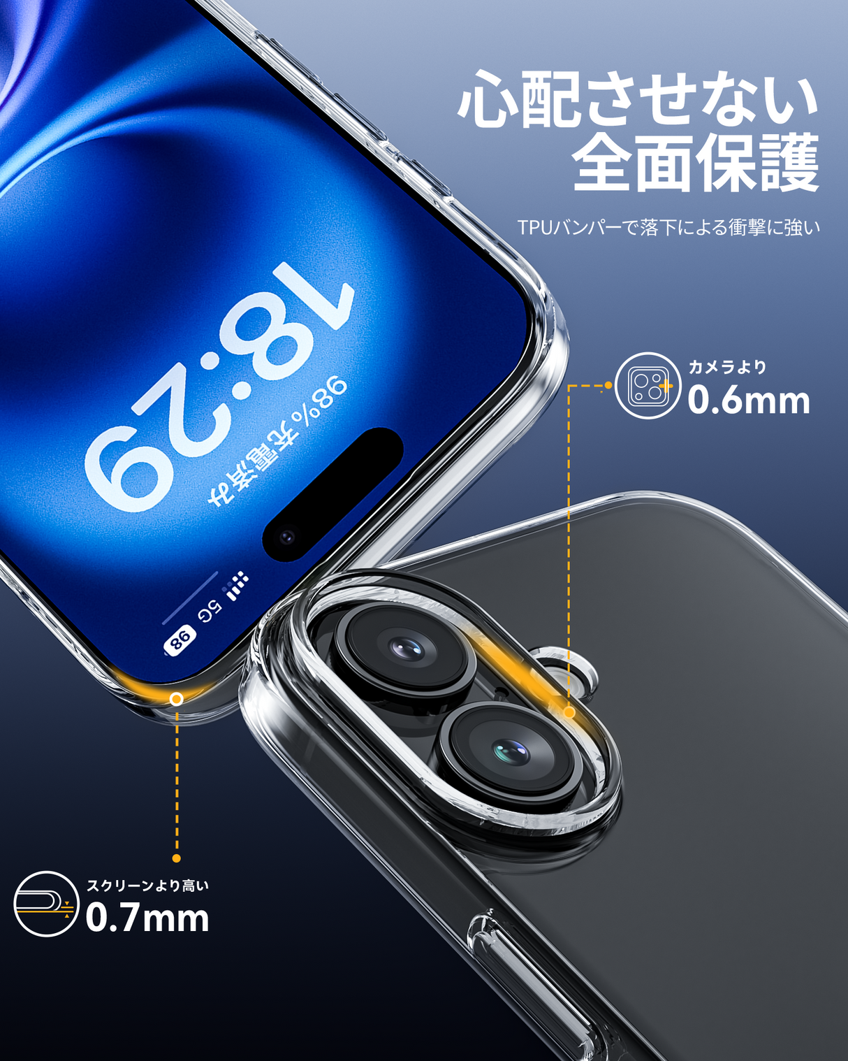 iPhone 16/Pro/Pro Max クリア スクリーン&カメラ保護 ケース