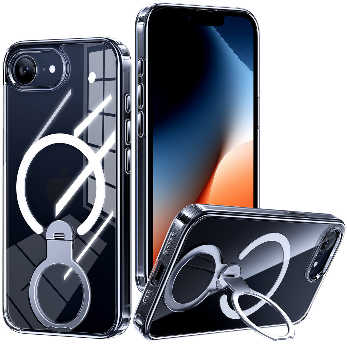 NIMASO iPhone 16eケース 360°回転スタンド付き MagSafeアクセサリー対応 クリア(アップグレード版)